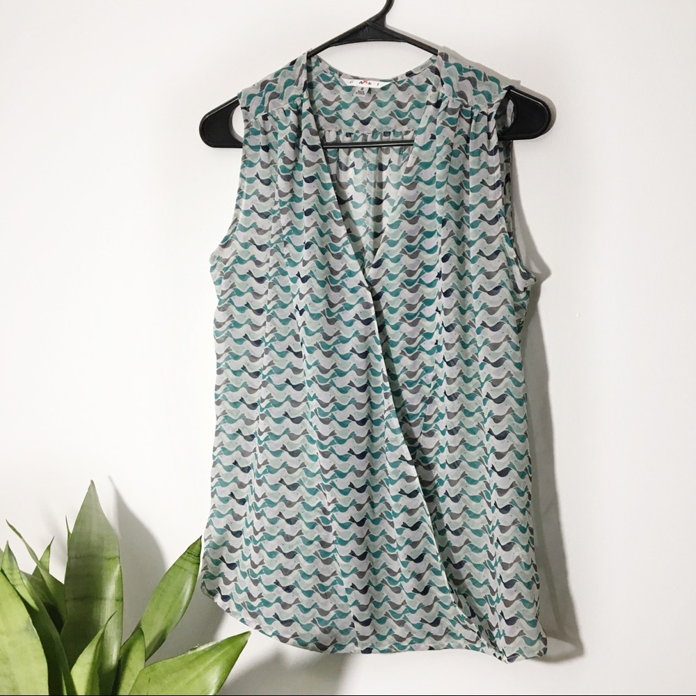 CAbi | Tweet Bird Sheer Wrap Sleeveless Top Size S